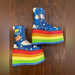 DOLLS KILL BOOTS UP AND AWAY PLATFORM BOOTS - RAINBOW CARE BEARS BOOTS -SOLD OUT